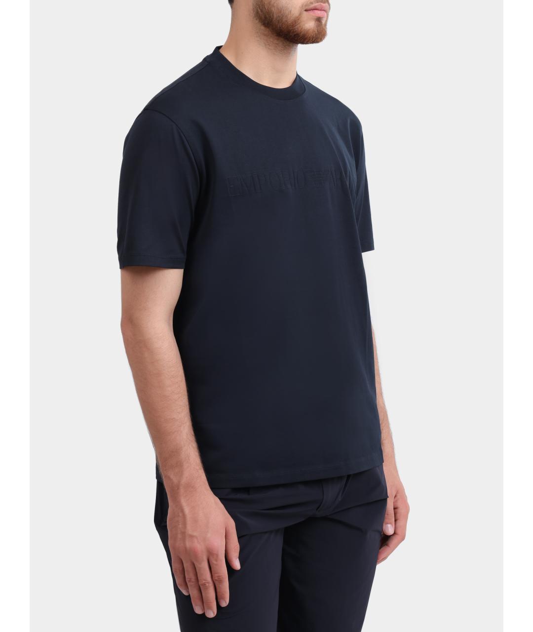 EMPORIO ARMANI Темно-синяя хлопковая футболка, фото 3