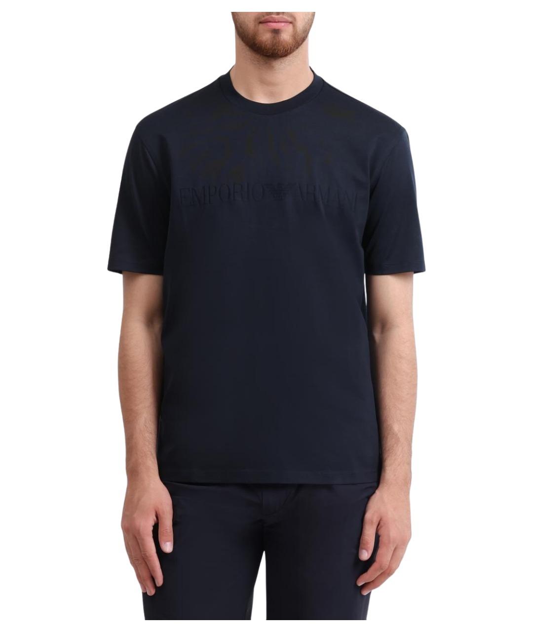 EMPORIO ARMANI Темно-синяя хлопковая футболка, фото 1