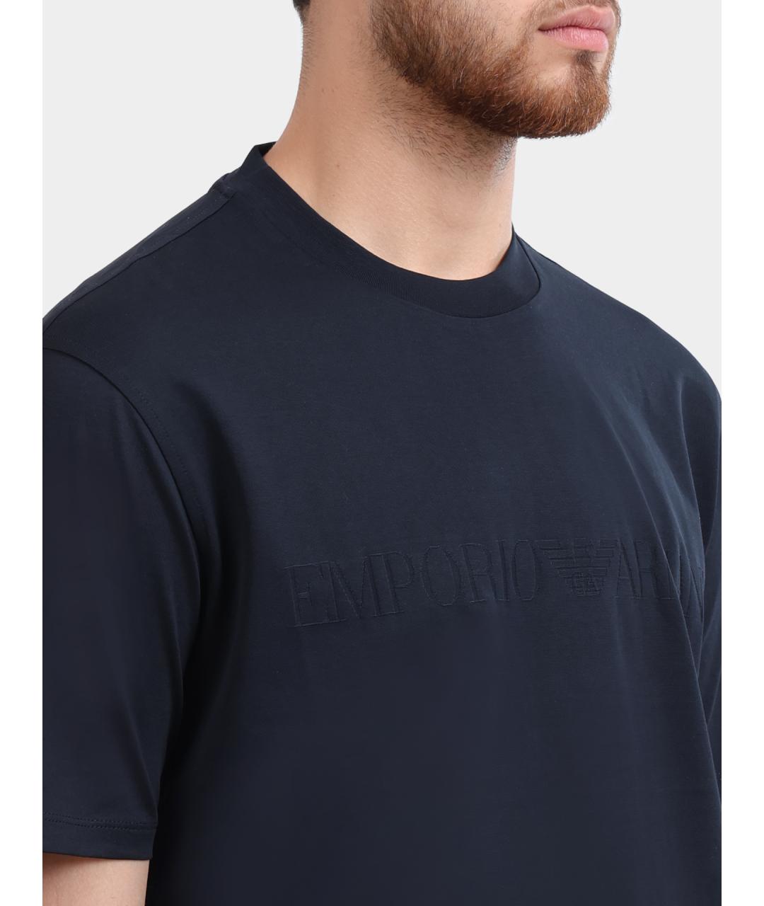 EMPORIO ARMANI Темно-синяя хлопковая футболка, фото 4