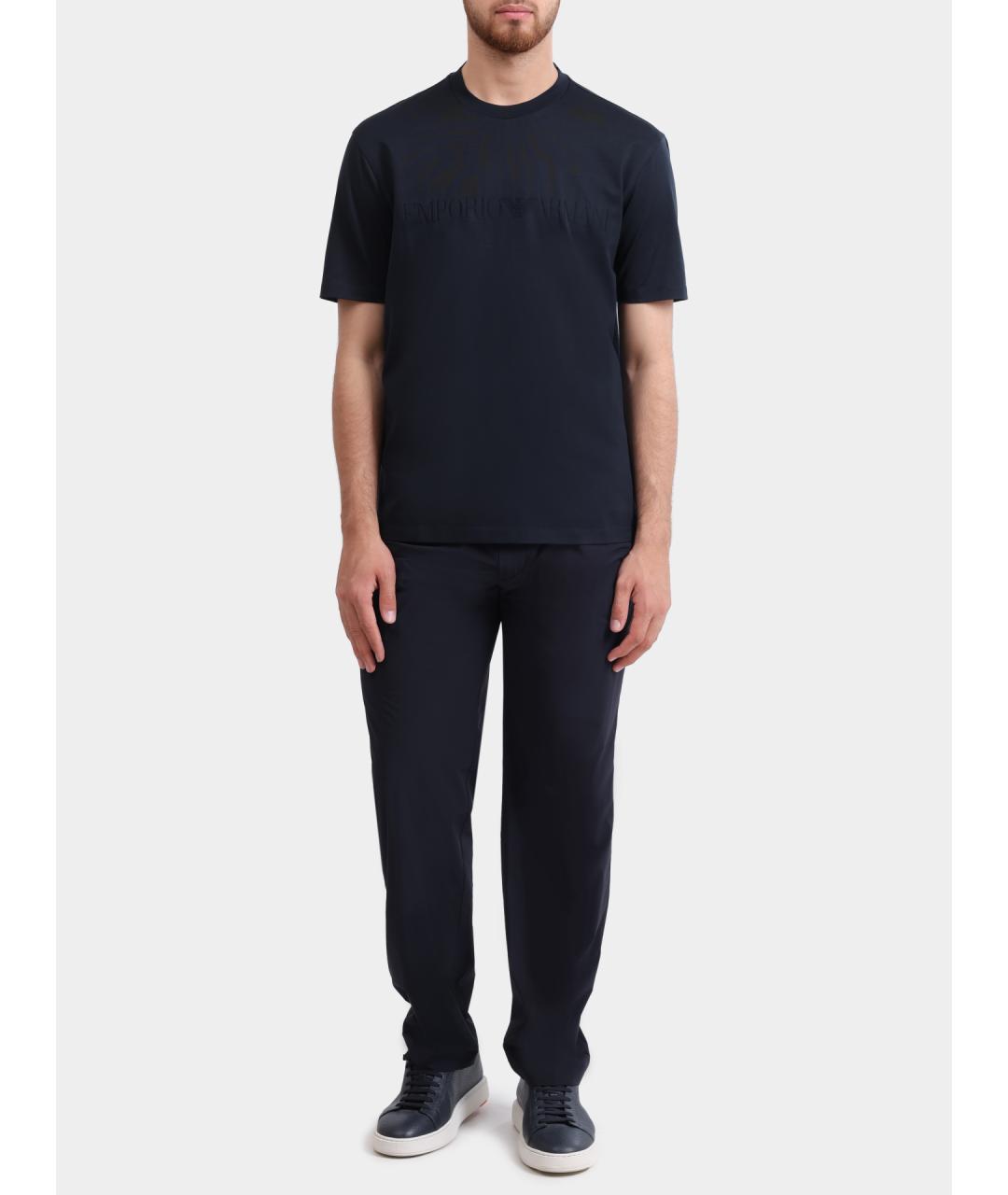 EMPORIO ARMANI Темно-синяя хлопковая футболка, фото 2
