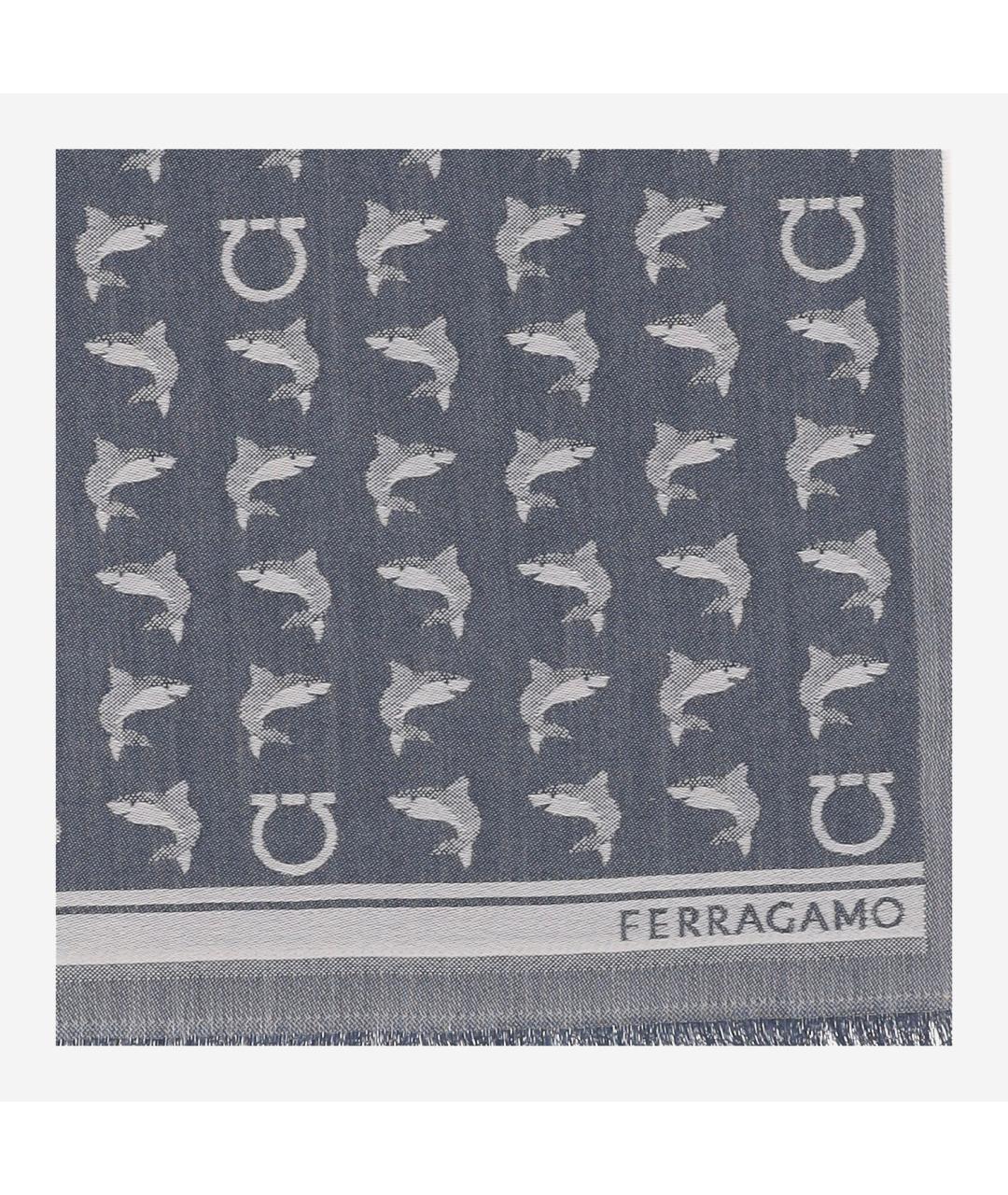 FERRAGAMO Синий шерстяной шарф, фото 2