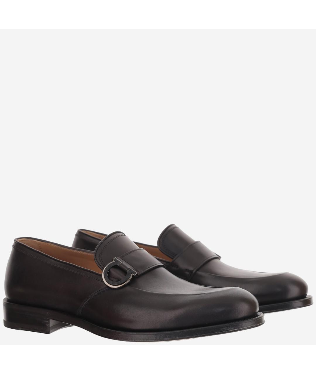 FERRAGAMO Черные кожаные лоферы, фото 3