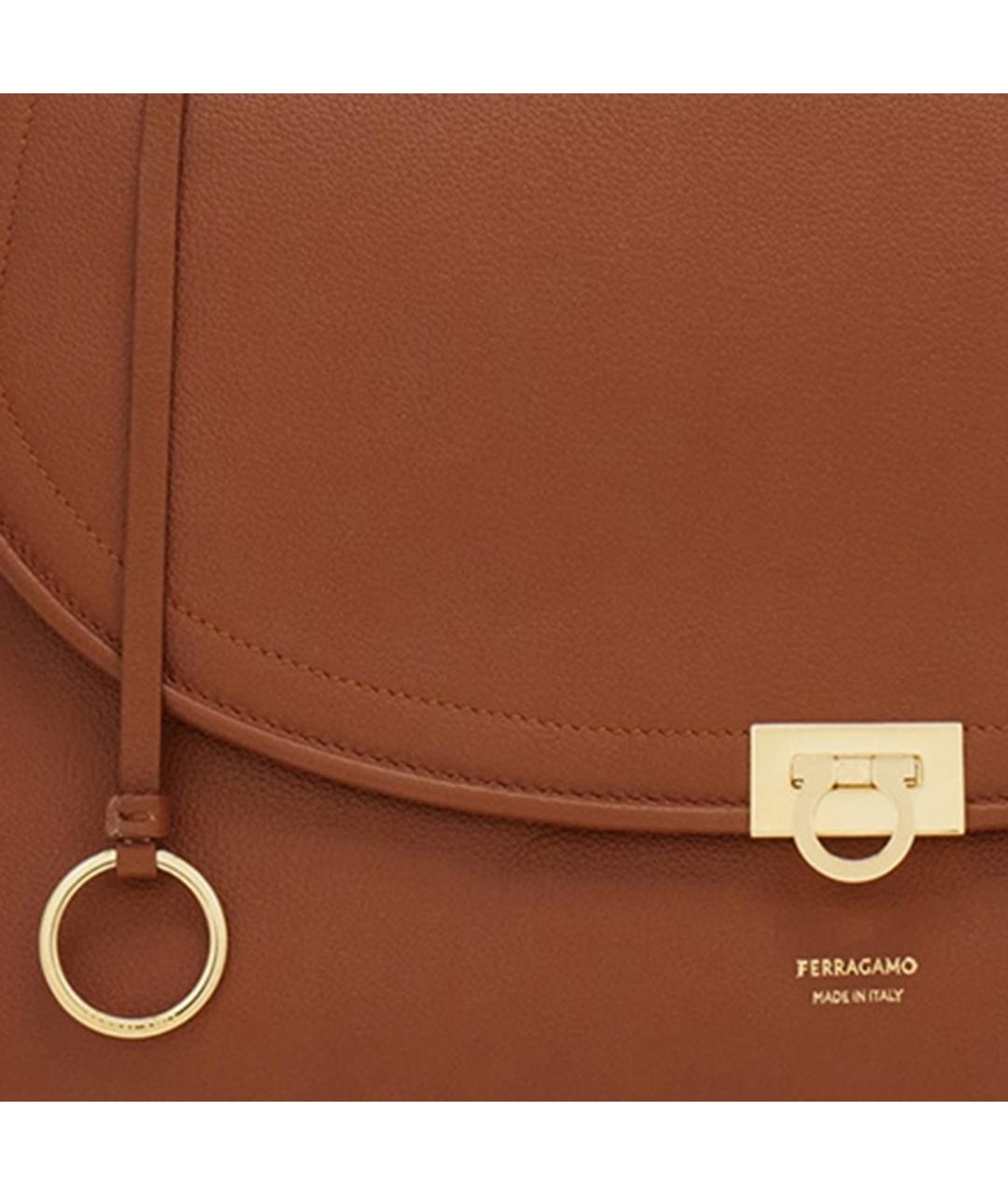 FERRAGAMO Бежевая кожаная сумка с короткими ручками, фото 4
