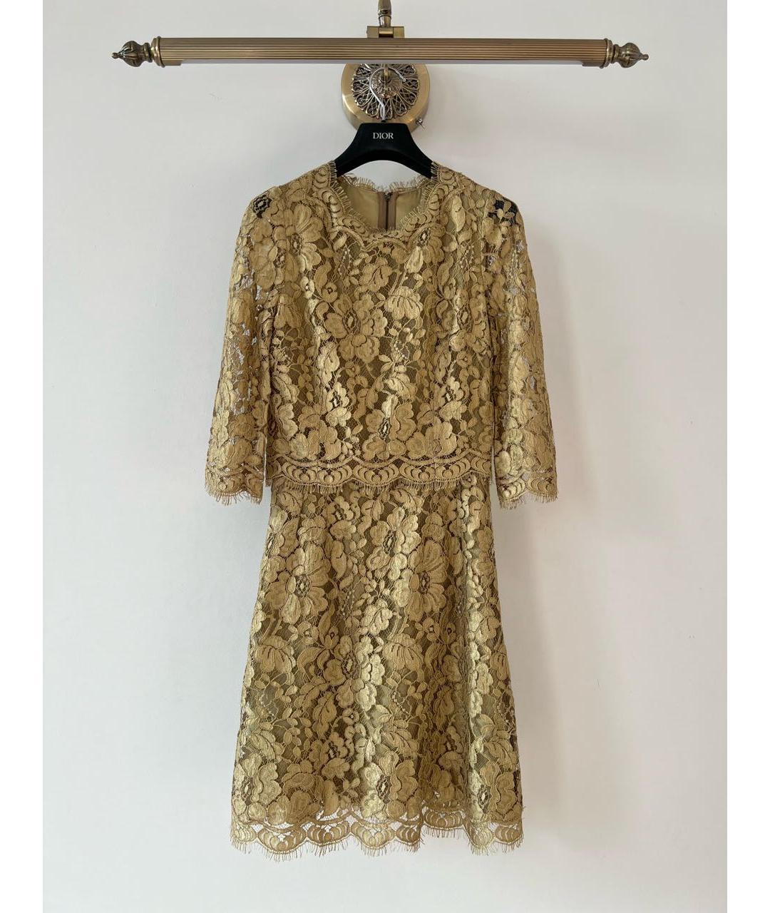 DOLCE&GABBANA Бежевое кружевное коктейльное платье, фото 9