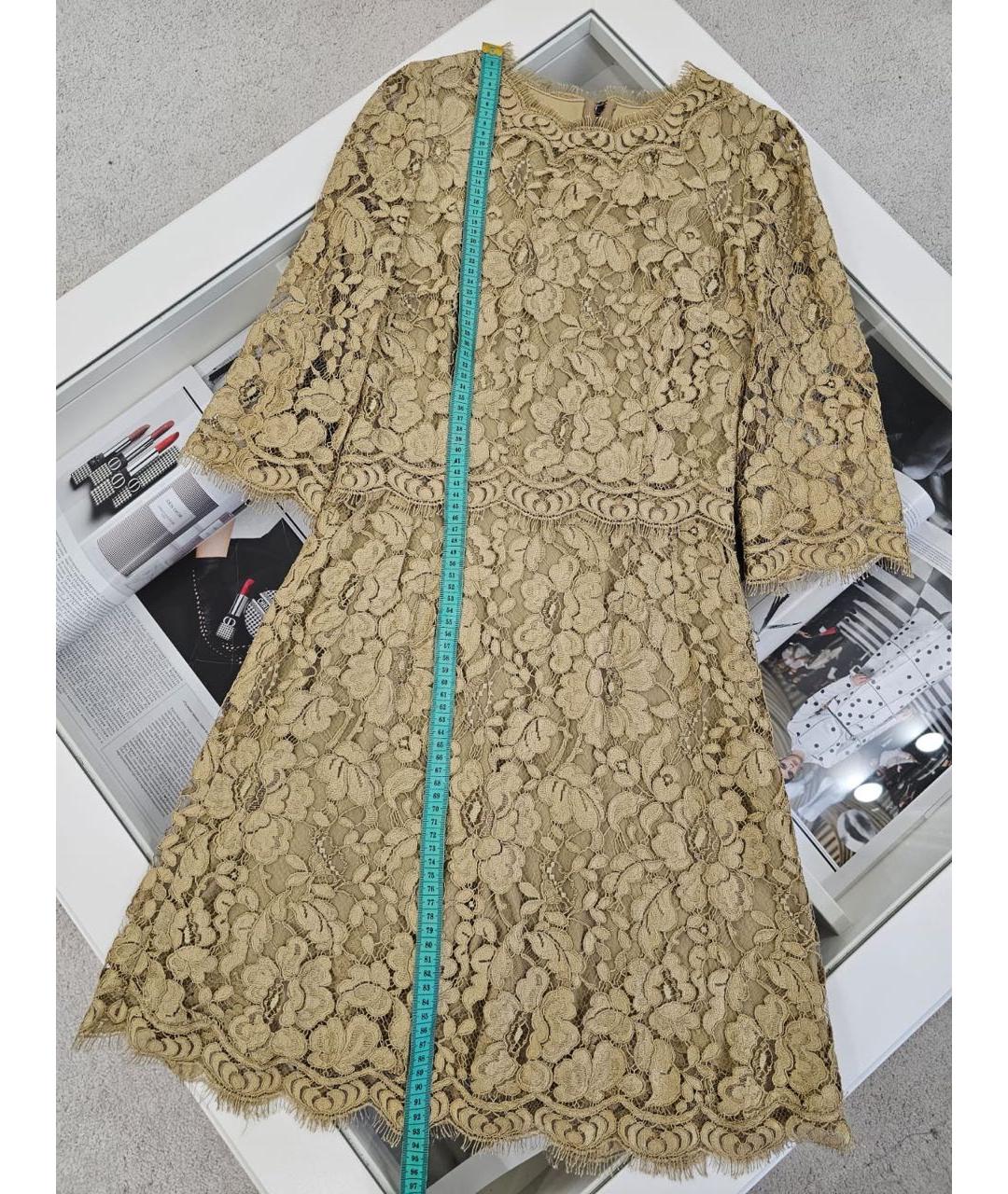 DOLCE&GABBANA Бежевое кружевное коктейльное платье, фото 7