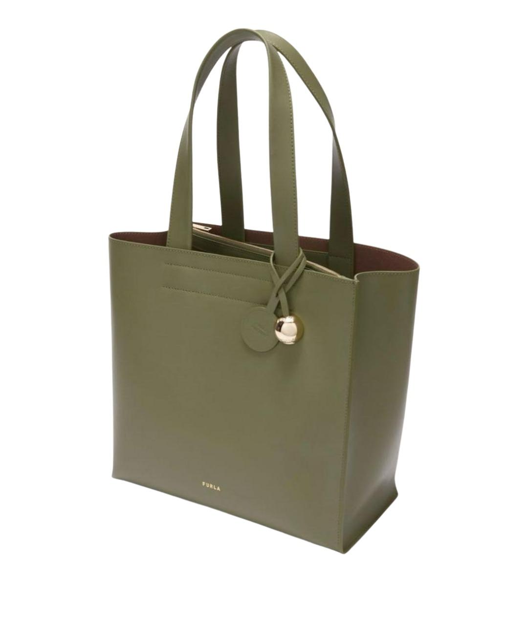FURLA Зеленая кожаная сумка тоут, фото 1