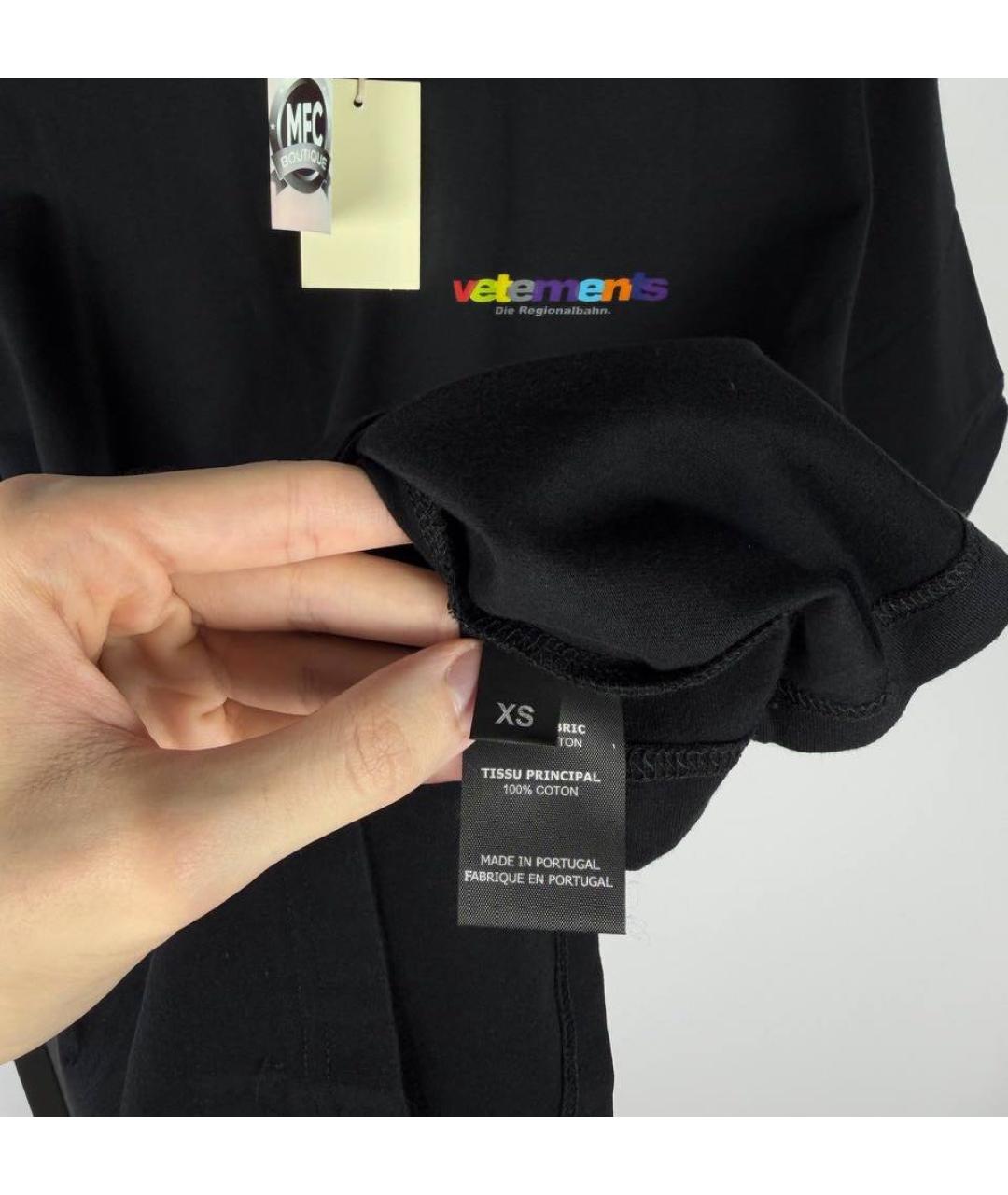 VETEMENTS Черная хлопковая футболка, фото 8