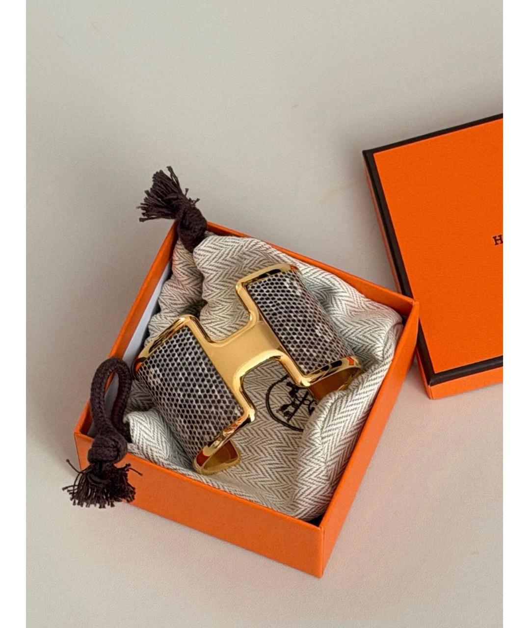 HERMES Золотой браслет из экзотической кожи, фото 2