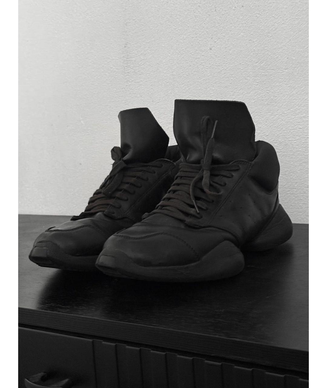 RICK OWENS Черные кожаные низкие кроссовки / кеды, фото 3