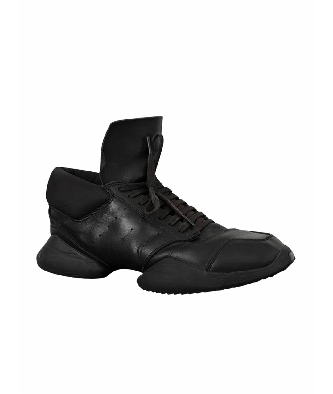 RICK OWENS Черные кожаные низкие кроссовки / кеды, фото 1