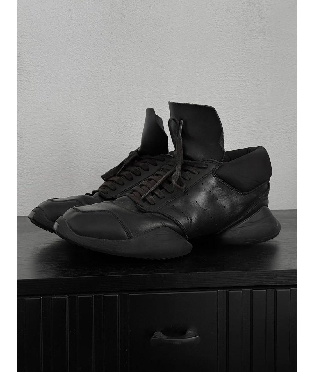RICK OWENS Черные кожаные низкие кроссовки / кеды, фото 5