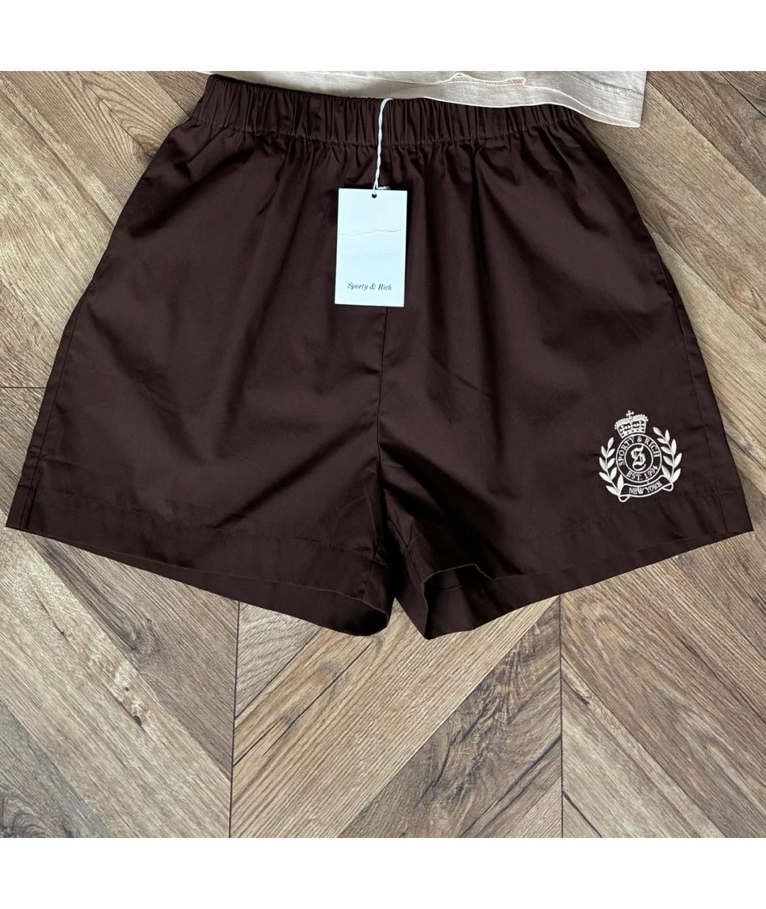 SPORTY AND RICH Коричневые хлопковые шорты, фото 4