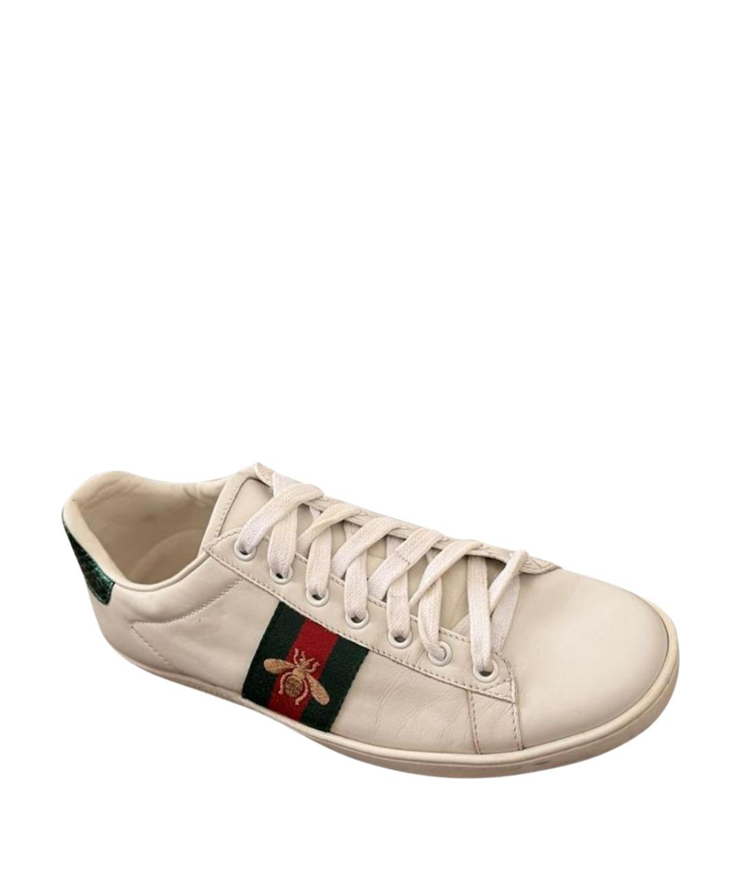 GUCCI Белые кожаные кеды, фото 1