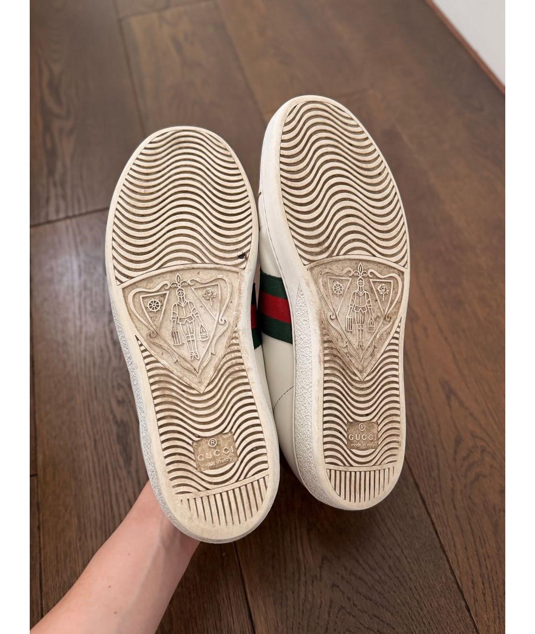 GUCCI Белые кожаные кеды, фото 5