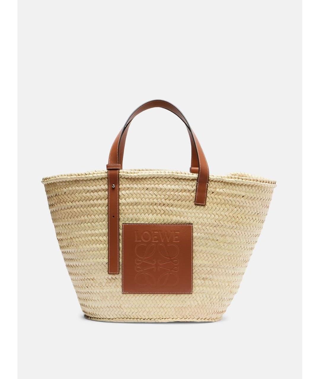 LOEWE Бежевая рафия пляжная сумка, фото 7
