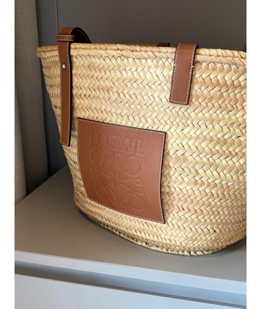 LOEWE Бежевая рафия пляжная сумка, фото 2