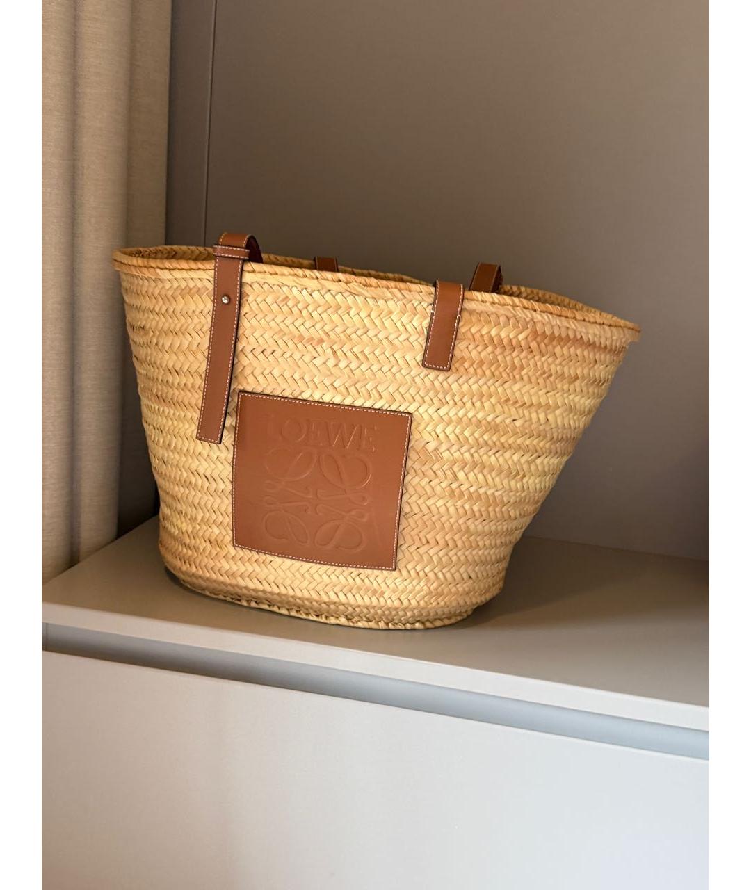 LOEWE Бежевая рафия пляжная сумка, фото 5