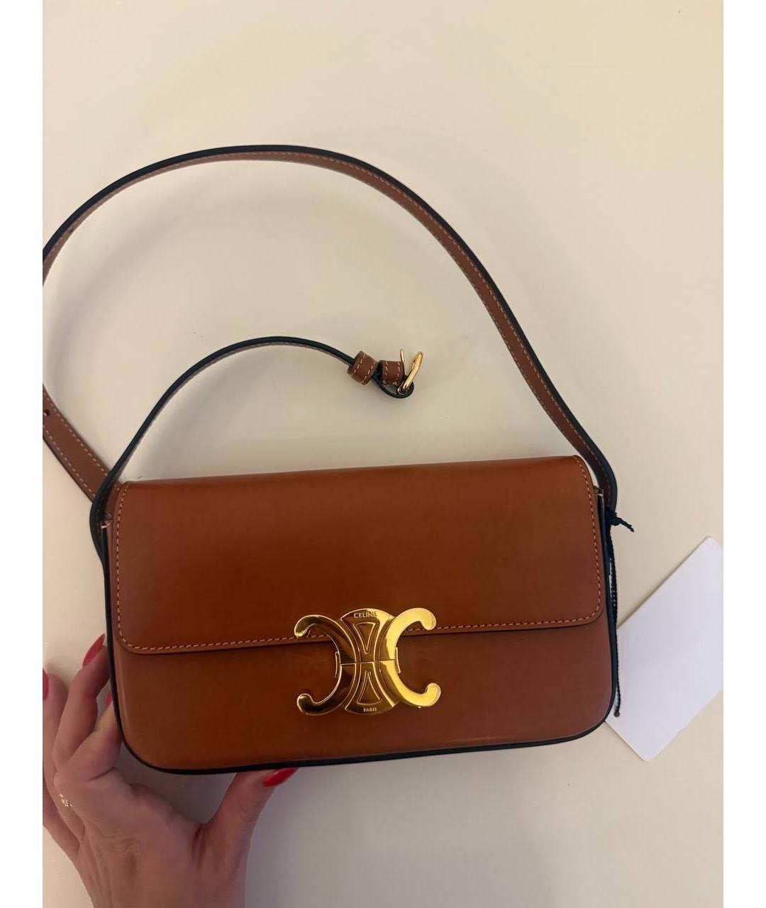 CELINE Коричневая кожаная сумка через плечо, фото 2