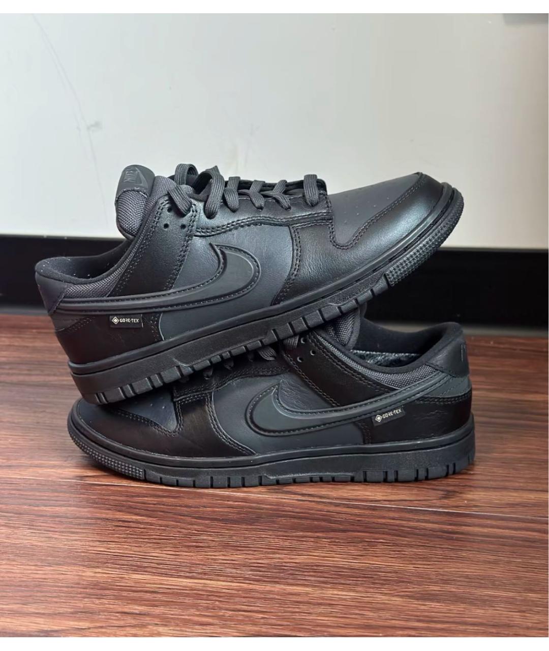 NIKE Черные кожаные низкие кроссовки / кеды, фото 5