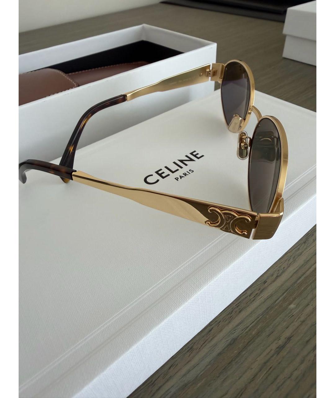 CELINE Золотые металлические солнцезащитные очки, фото 2