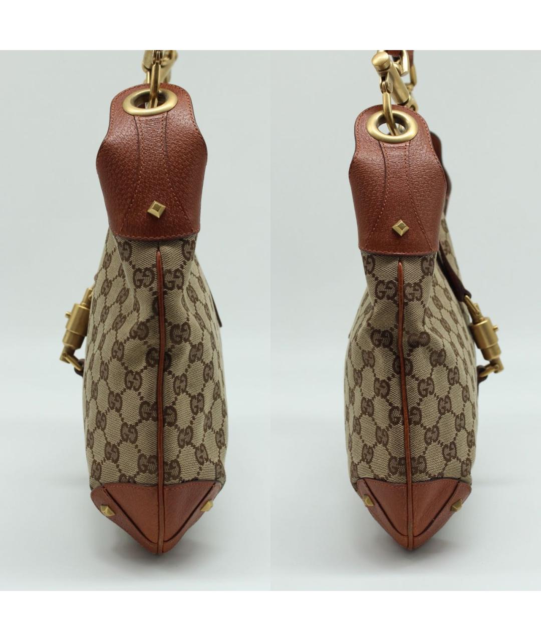 GUCCI Коричневая жаккардовая сумка с короткими ручками, фото 3
