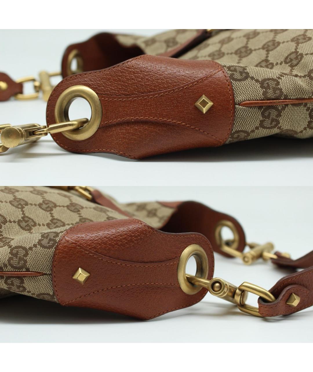 GUCCI Коричневая жаккардовая сумка с короткими ручками, фото 4