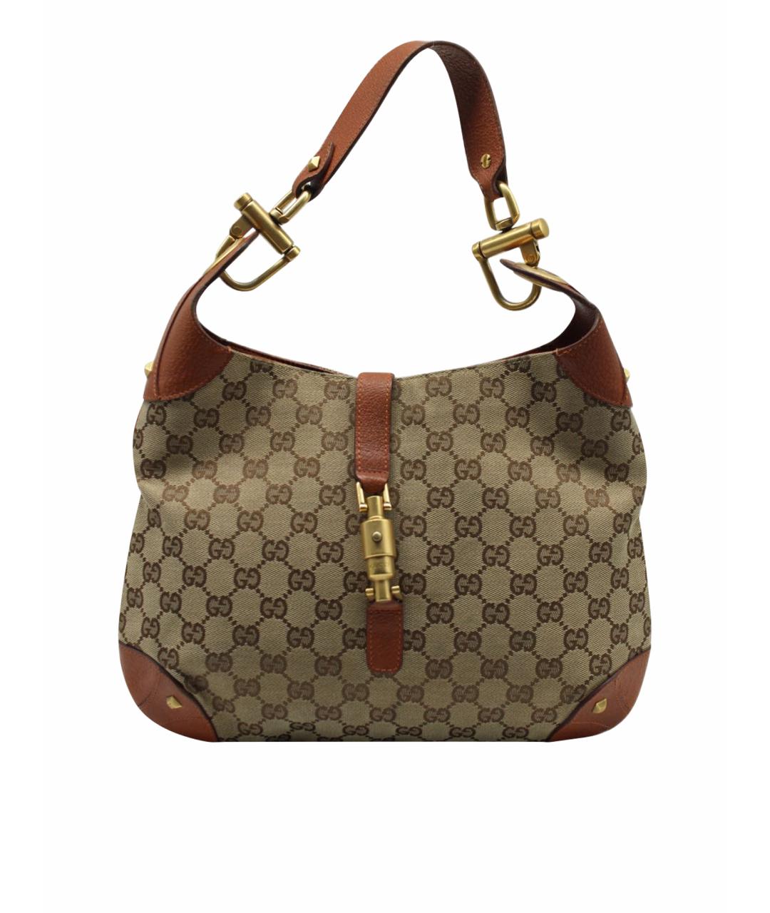 GUCCI Коричневая жаккардовая сумка с короткими ручками, фото 1