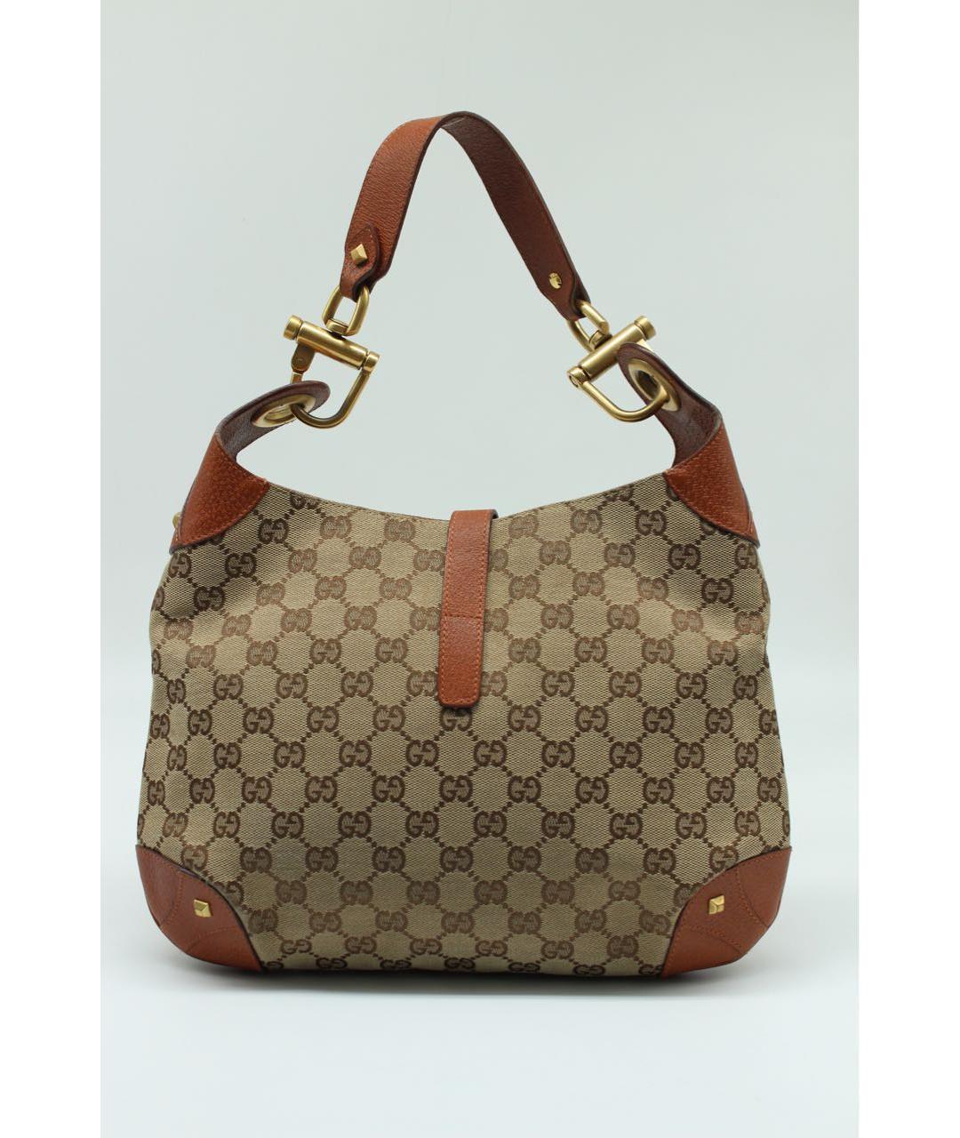 GUCCI Коричневая жаккардовая сумка с короткими ручками, фото 2