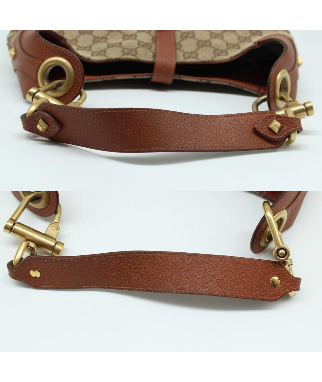 GUCCI Коричневая жаккардовая сумка с короткими ручками, фото 5