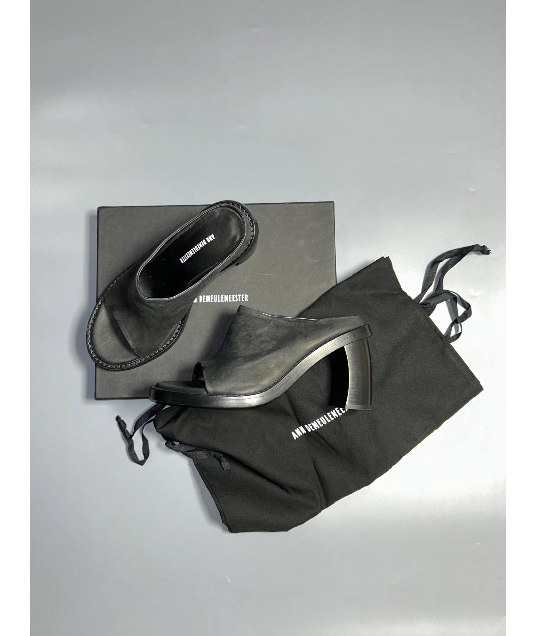 ANN DEMEULEMEESTER Черные кожаные босоножки, фото 7