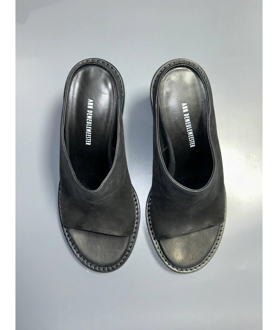 ANN DEMEULEMEESTER Черные кожаные босоножки, фото 2