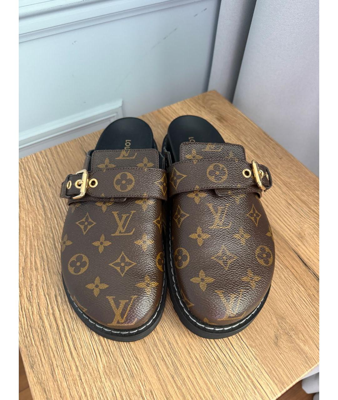 LOUIS VUITTON Коричневые кожаные сабо, фото 3