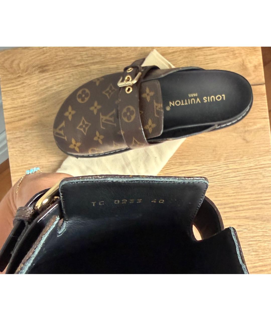 LOUIS VUITTON Коричневые кожаные сабо, фото 8