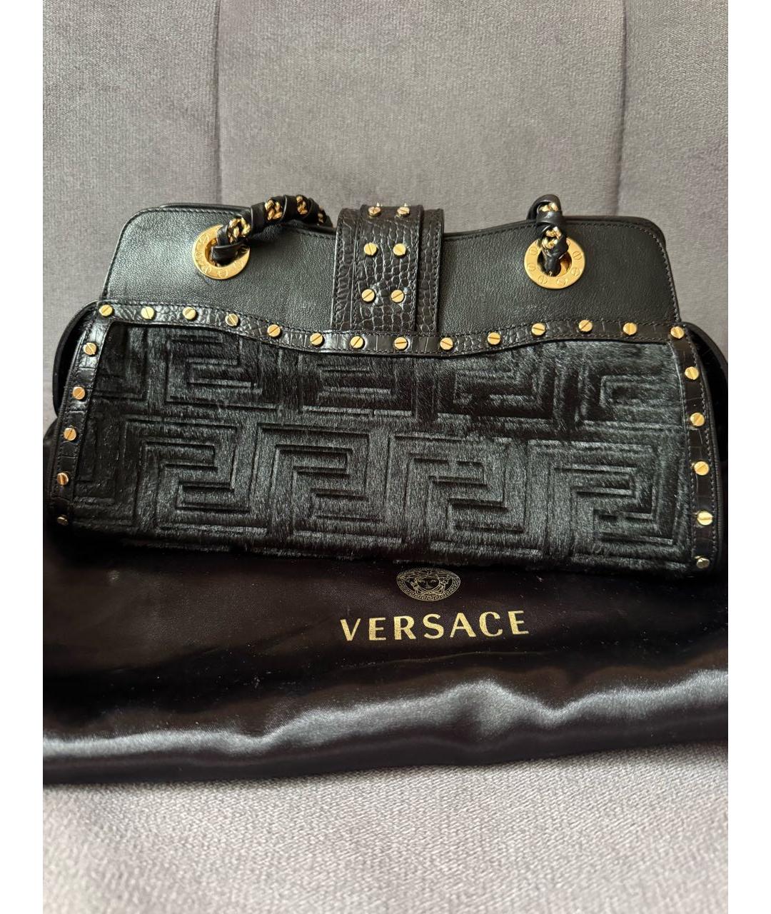 VERSACE Черная кожаная сумка с короткими ручками, фото 3