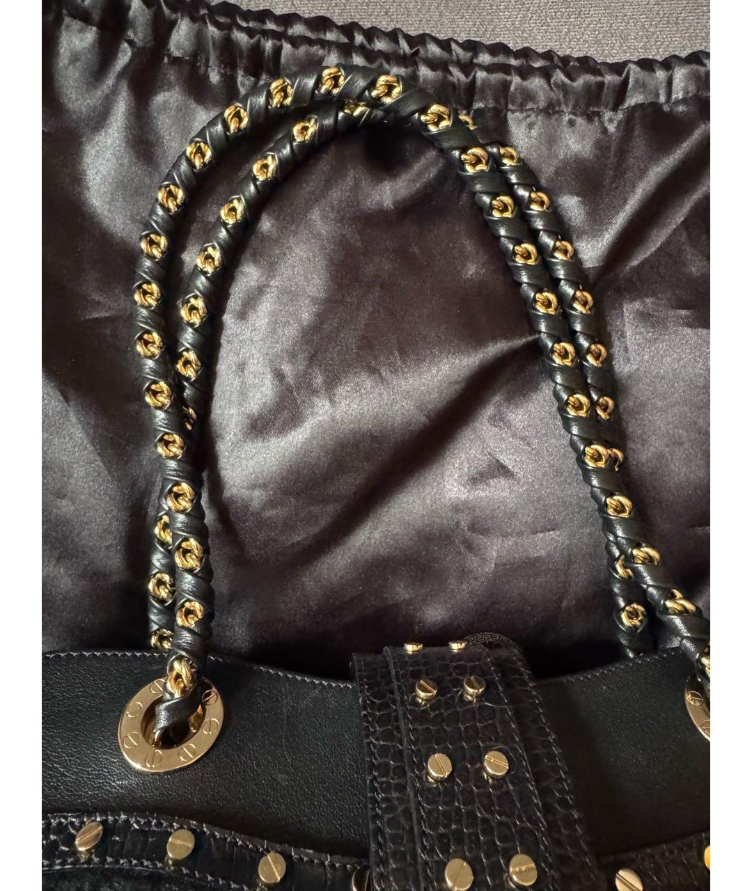 VERSACE Черная кожаная сумка с короткими ручками, фото 7