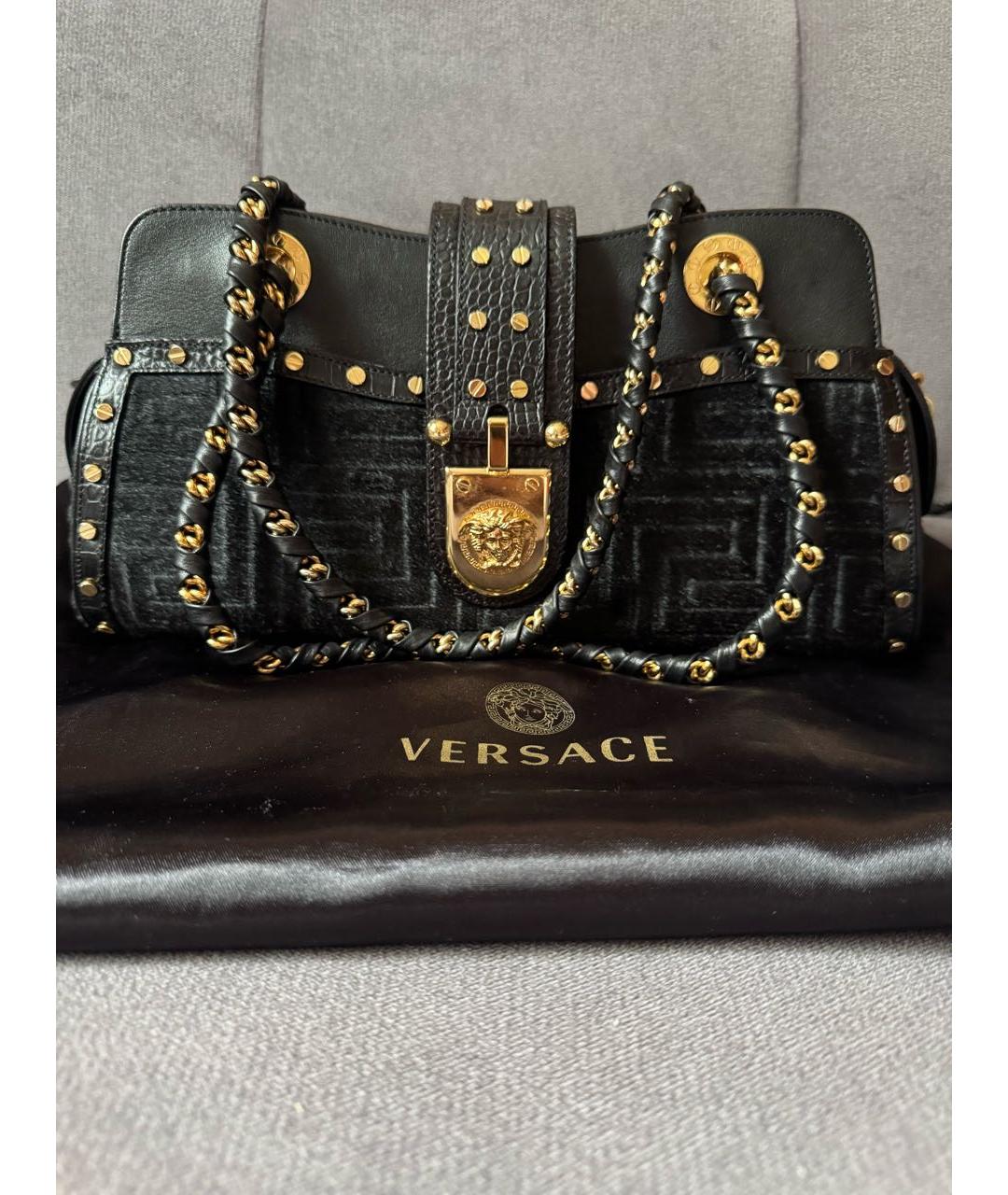 VERSACE Черная кожаная сумка с короткими ручками, фото 9