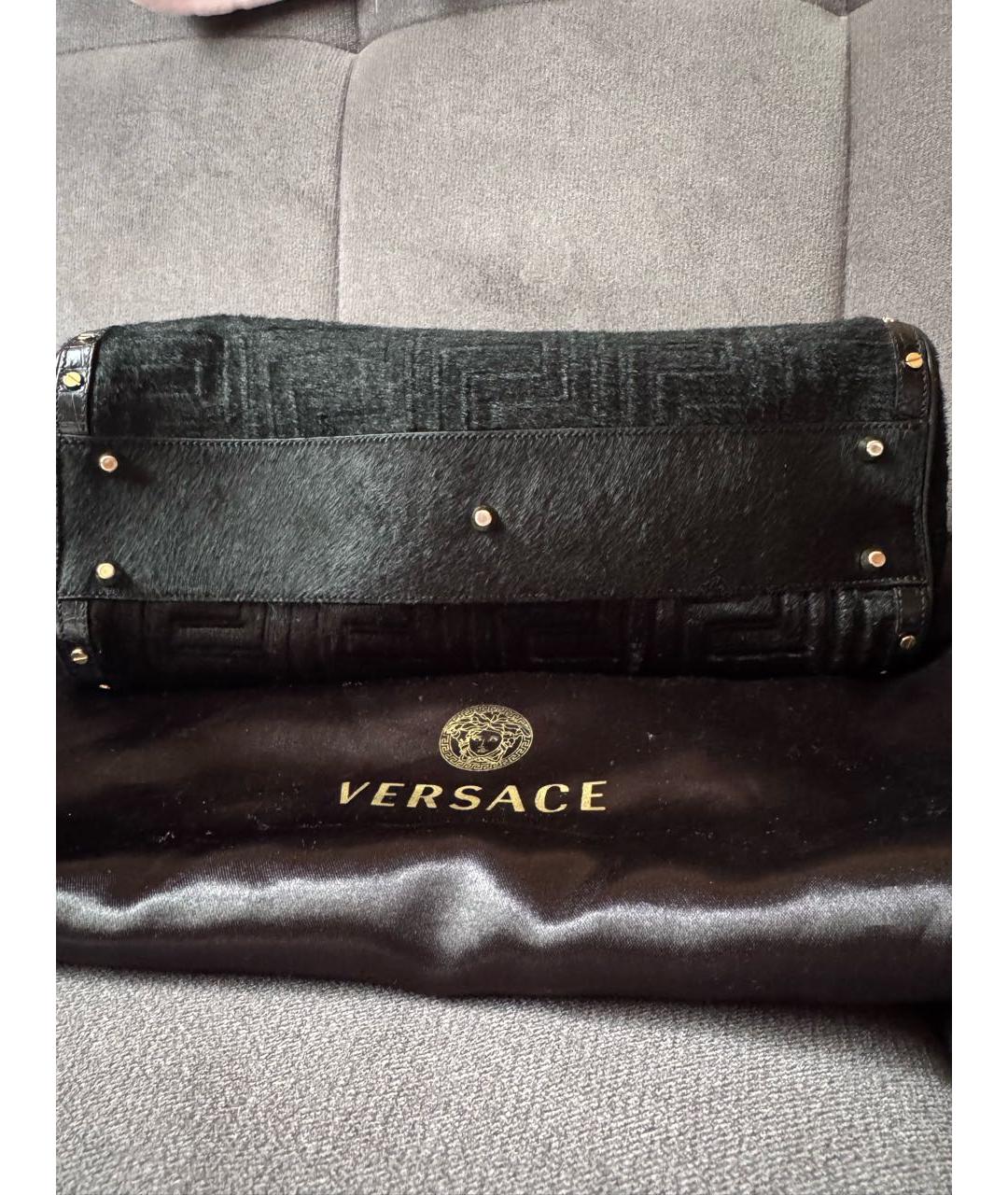 VERSACE Черная кожаная сумка с короткими ручками, фото 2