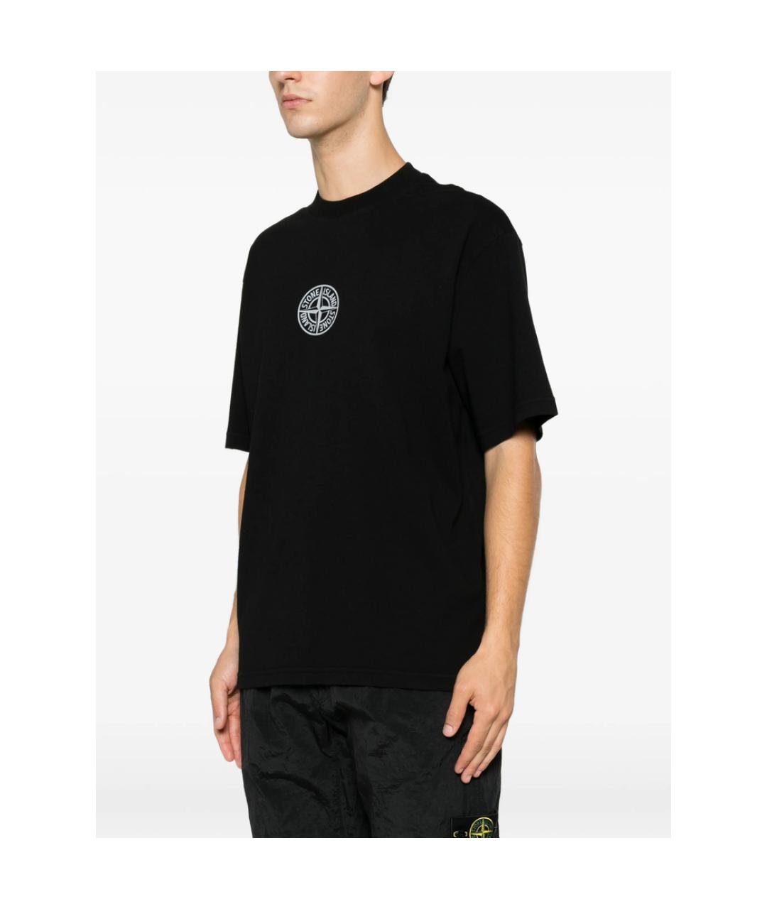 STONE ISLAND Черная хлопковая футболка, фото 3