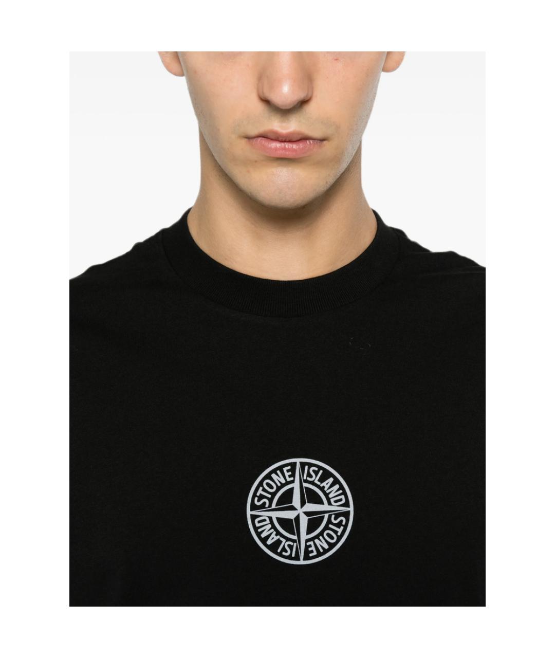 STONE ISLAND Черная хлопковая футболка, фото 4