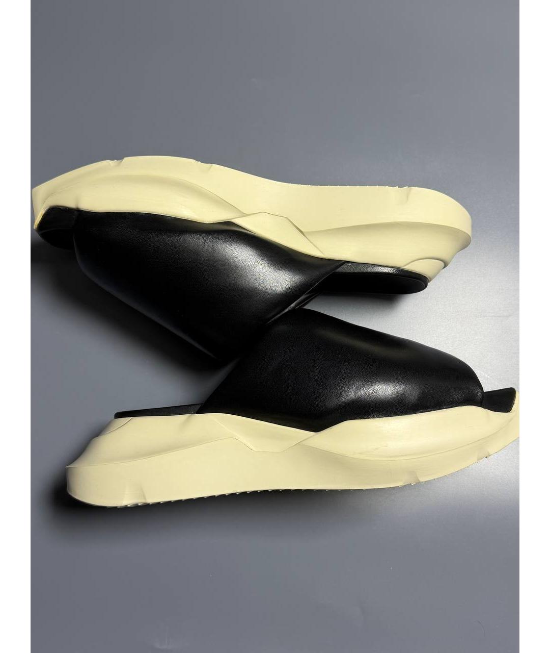 RICK OWENS Черные кожаные шлепанцы, фото 6