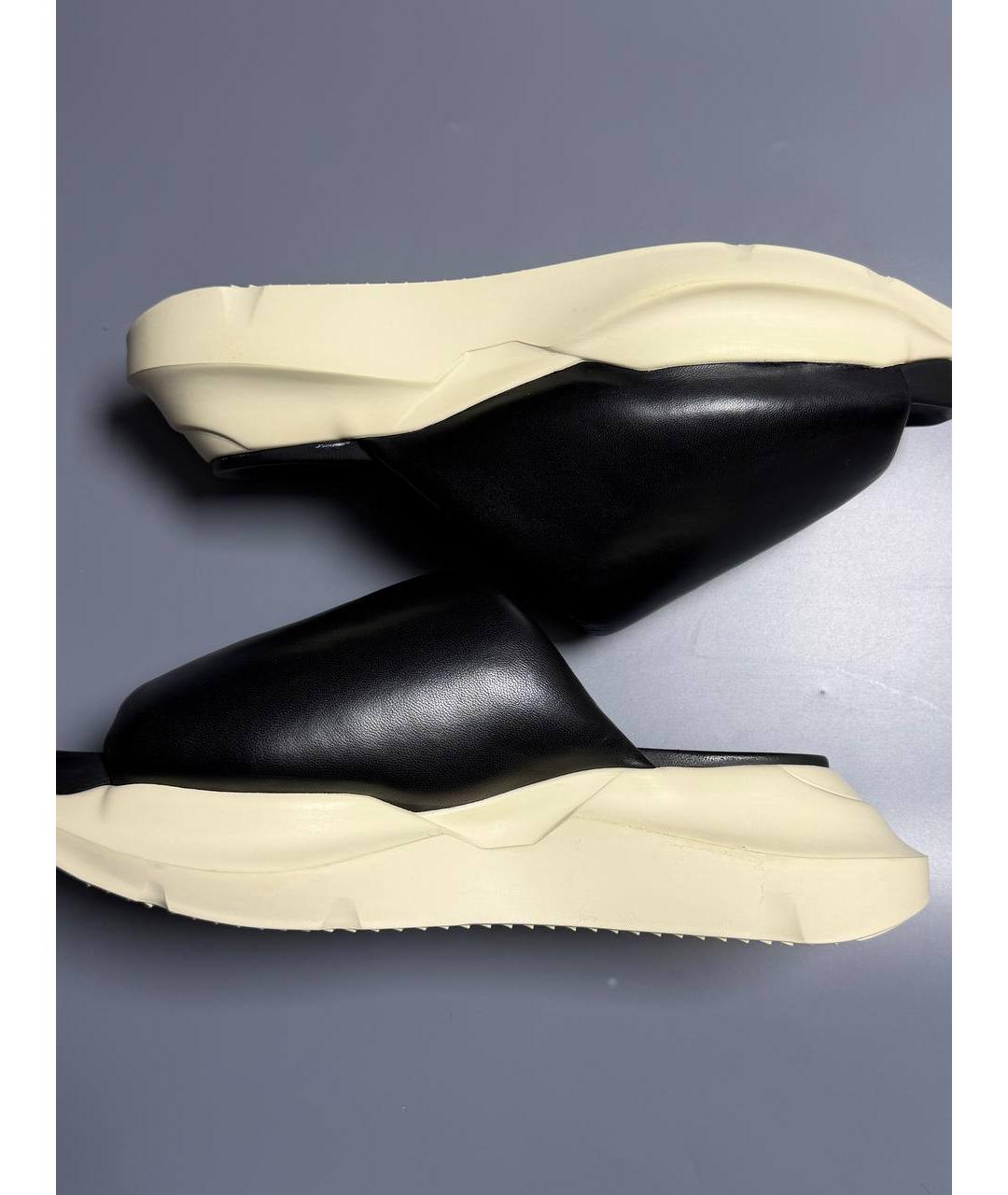 RICK OWENS Черные кожаные шлепанцы, фото 10