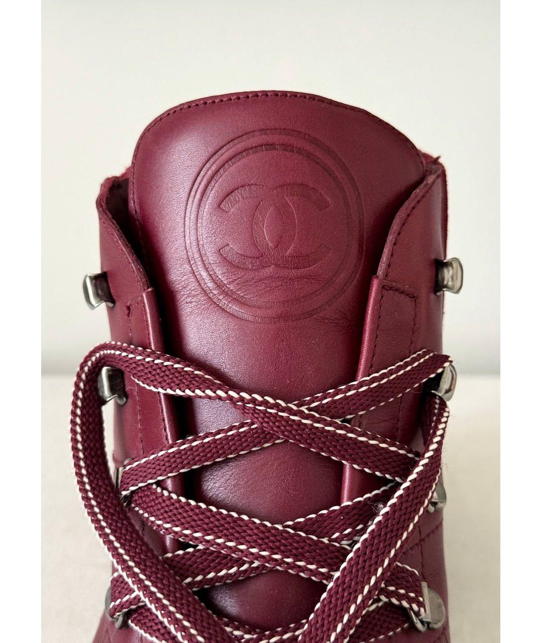 CHANEL Бордовые кожаные ботинки, фото 4