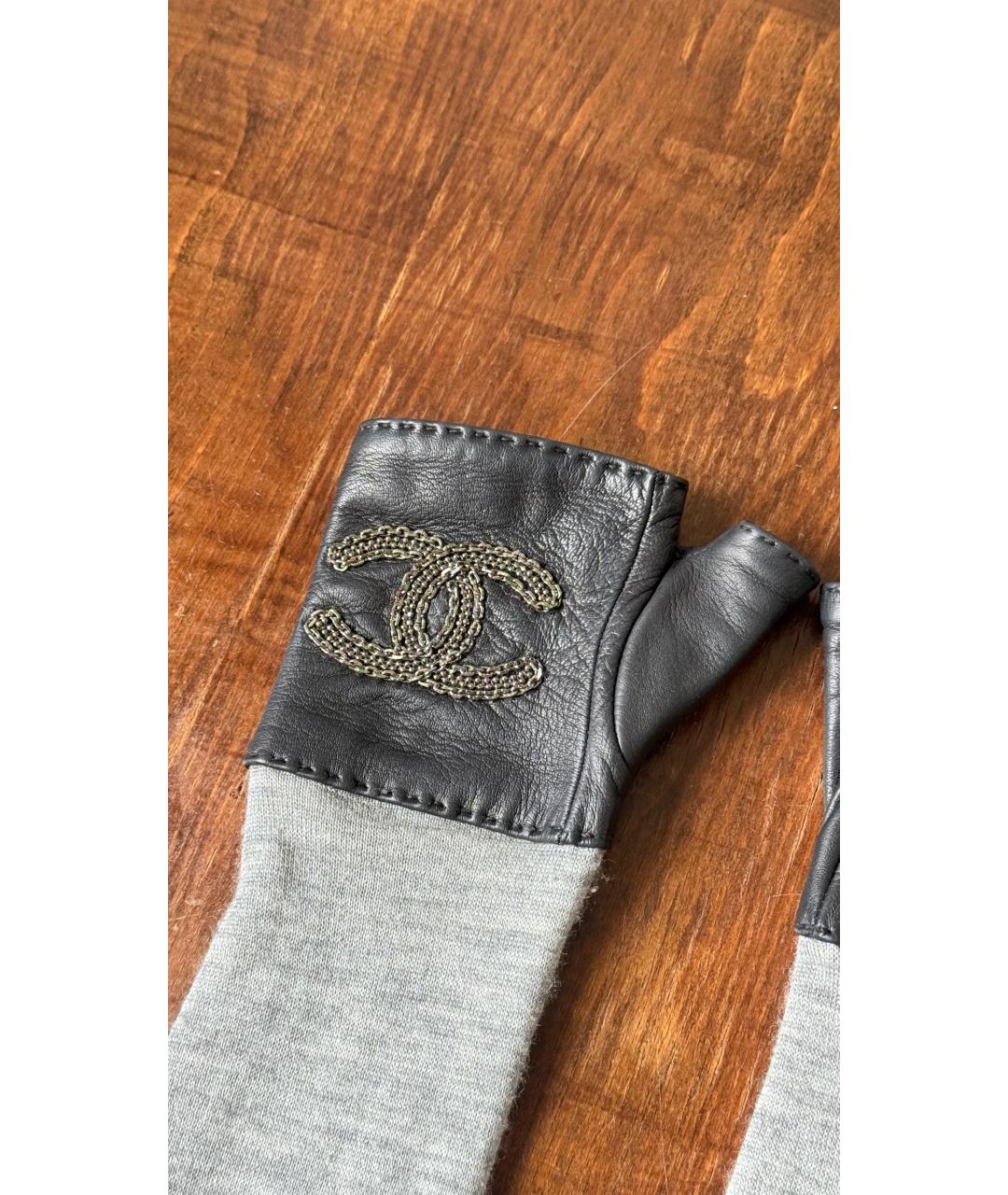 CHANEL Черные кожаные митенки, фото 3