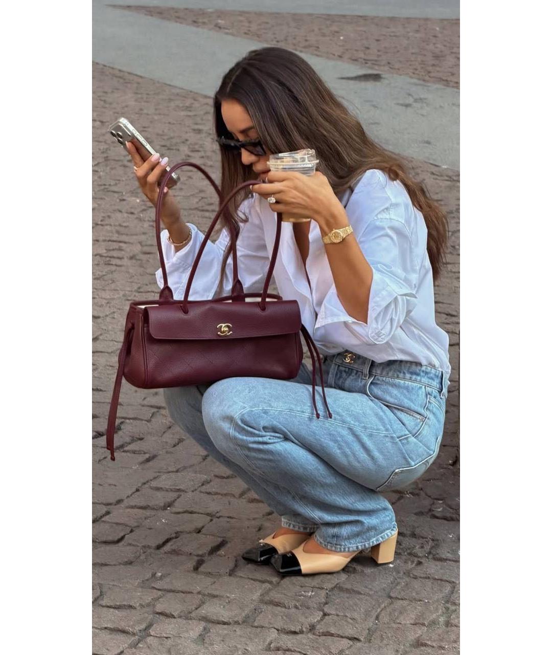 CHANEL Бордовая кожаная сумка через плечо, фото 4