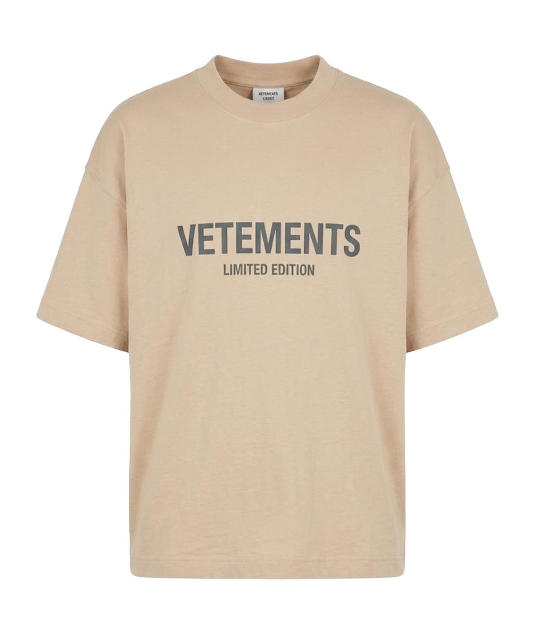 VETEMENTS Бежевая хлопковая футболка, фото 1