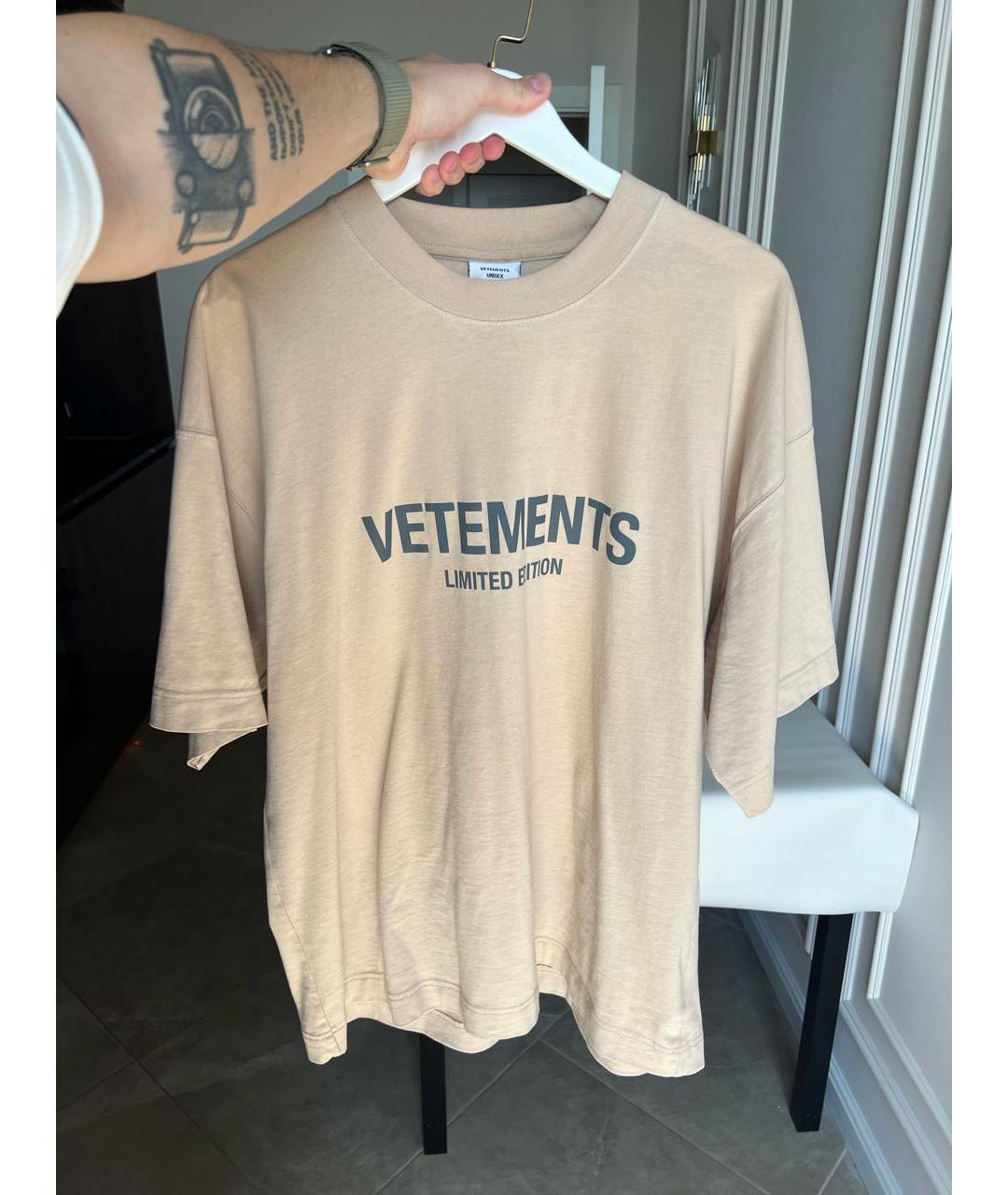 VETEMENTS Бежевая хлопковая футболка, фото 9