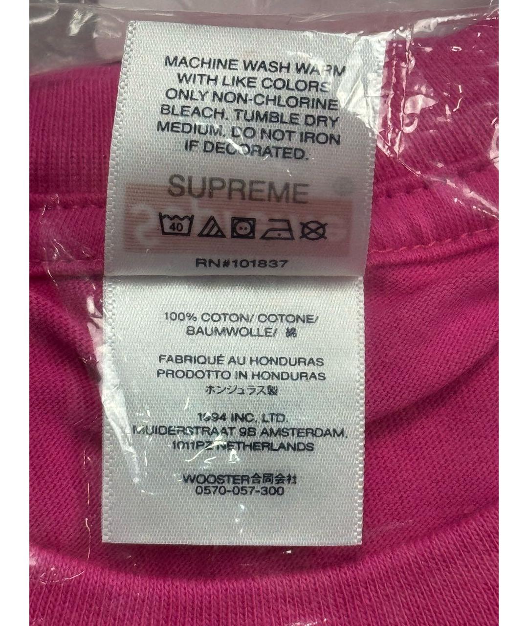 SUPREME Розовая хлопковая футболка, фото 7