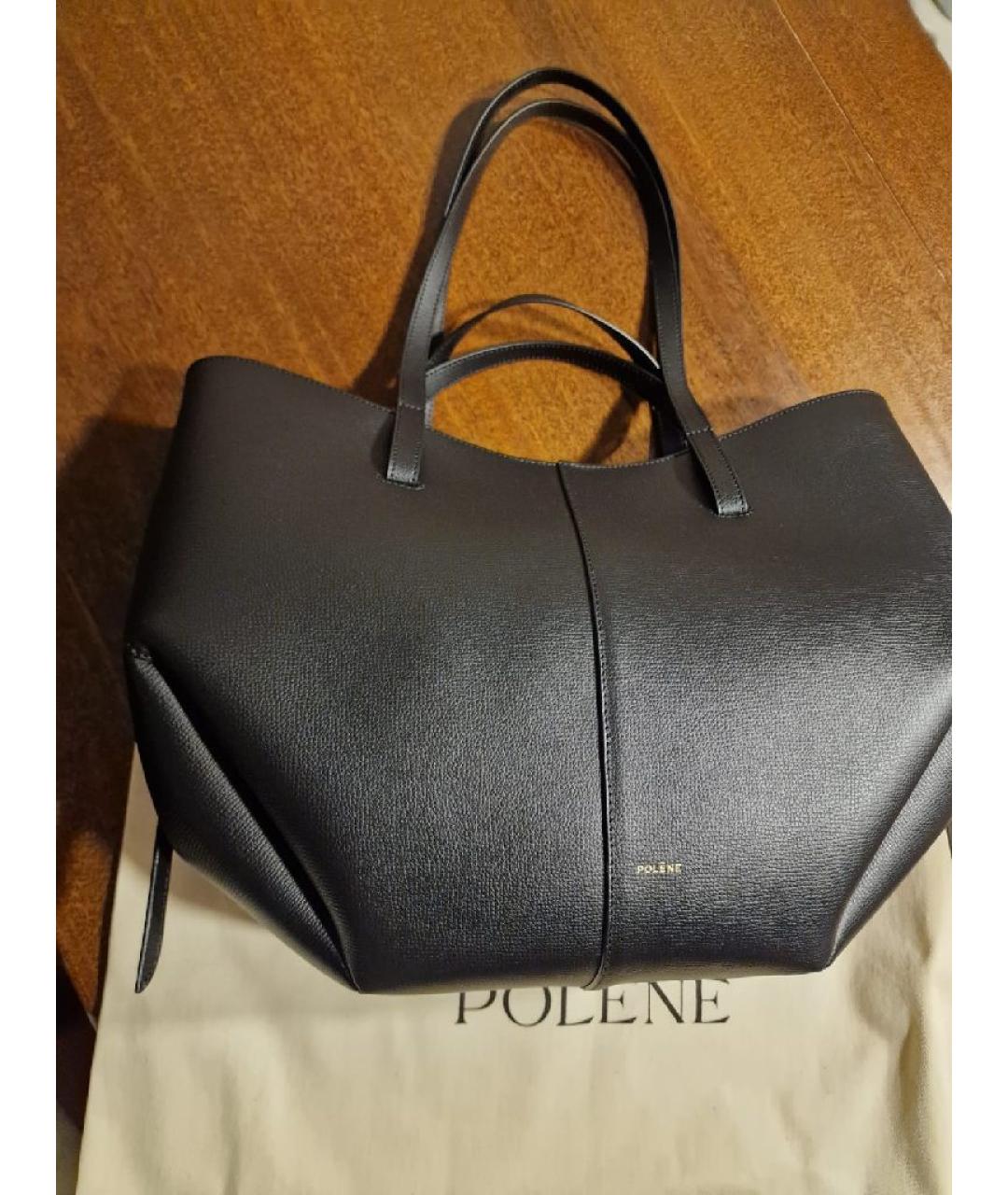 POLENE Черная кожаная сумка тоут, фото 2