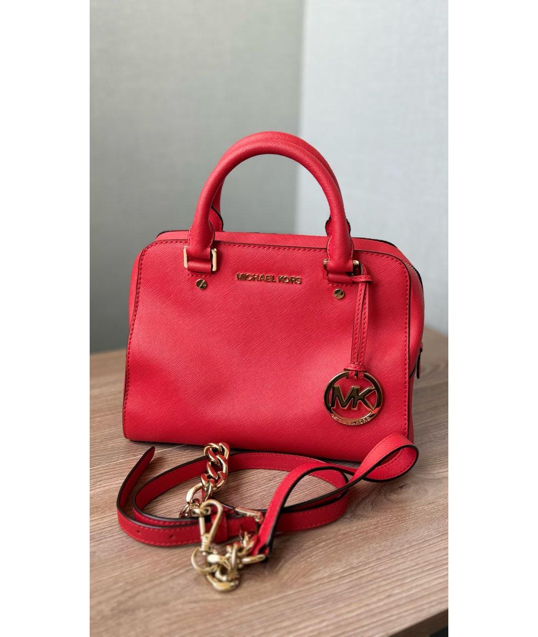MICHAEL KORS Коралловая кожаная сумка с короткими ручками, фото 5