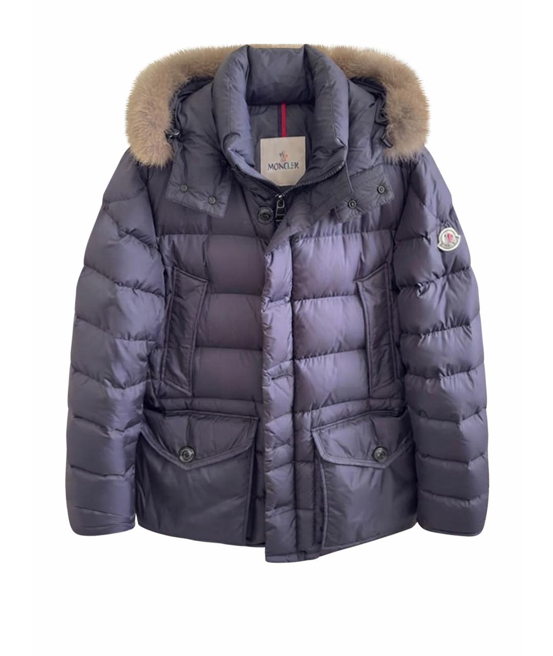 MONCLER Темно-синий полиэстеровый пуховик, фото 1